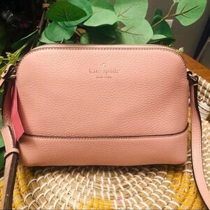 Kate Spade New York Pink Pebbled Leather Crossbody Bag Gold Logo NWT